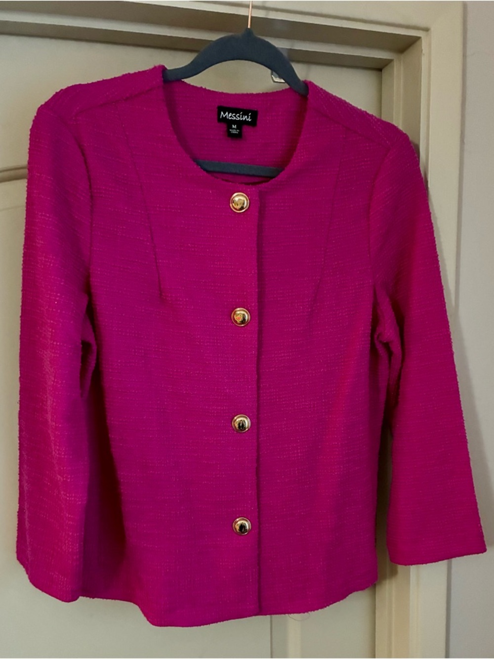 Messini Fuchsia Collarless Button-Front Blazer